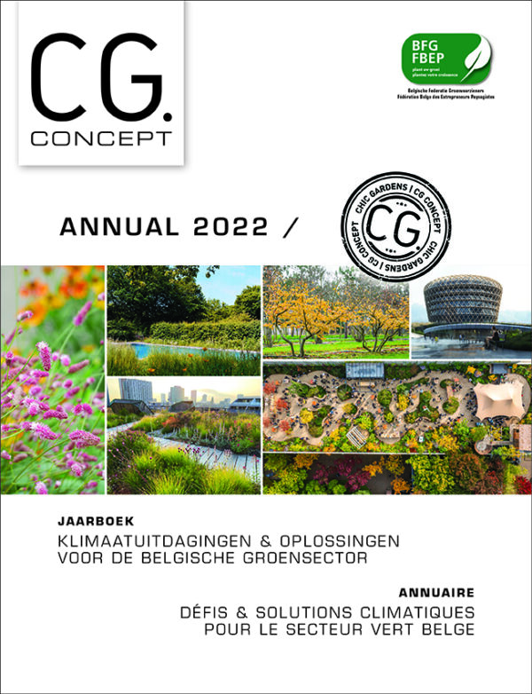 CG Concept Annual 2022: Dit jaarboek is een vakmagazine voor de Belgische groensector, met daarin alle klimaatuitdagingen en -oplossingen voor tuinaannemers, tuinaanleggers, tuinarchitecten, groendiensten...